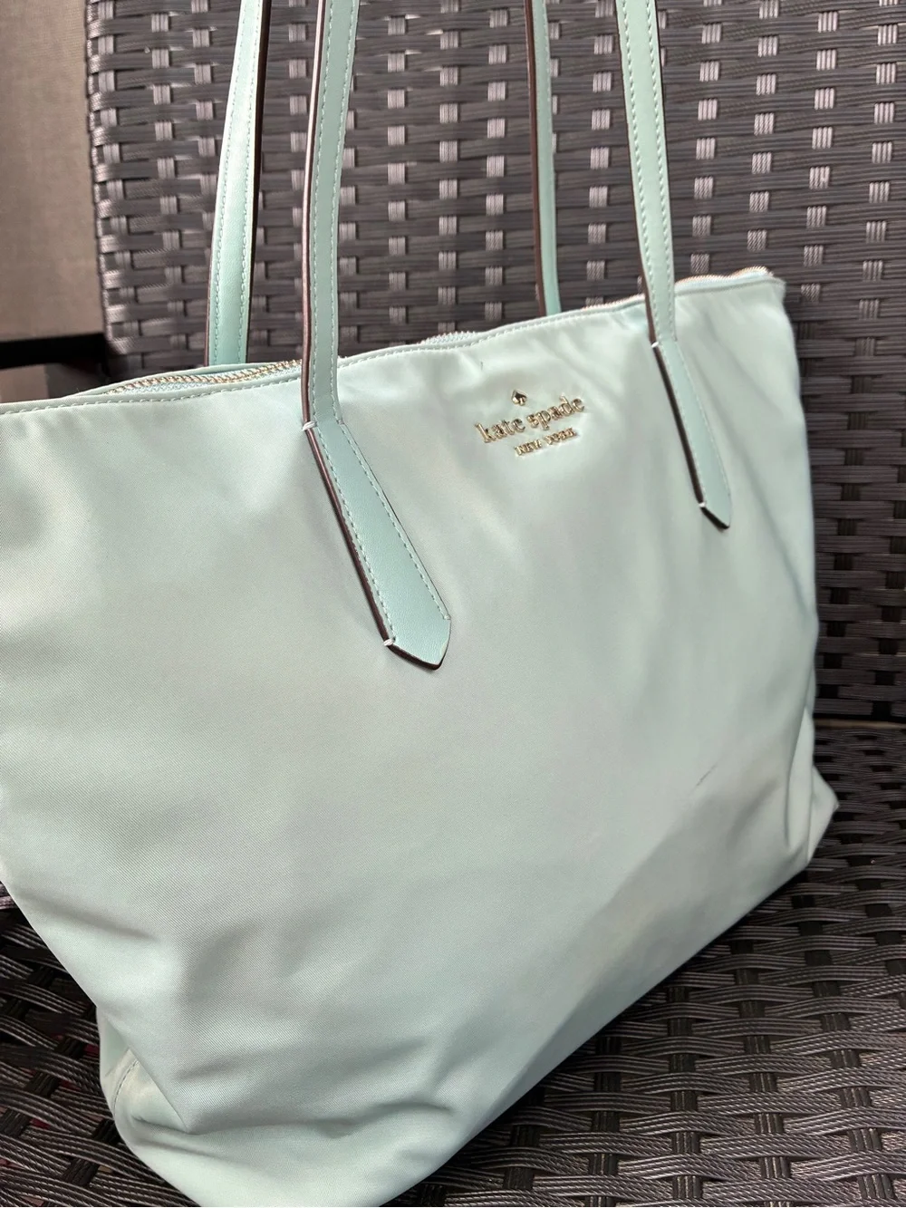 kate spade mint green tote with gold logo